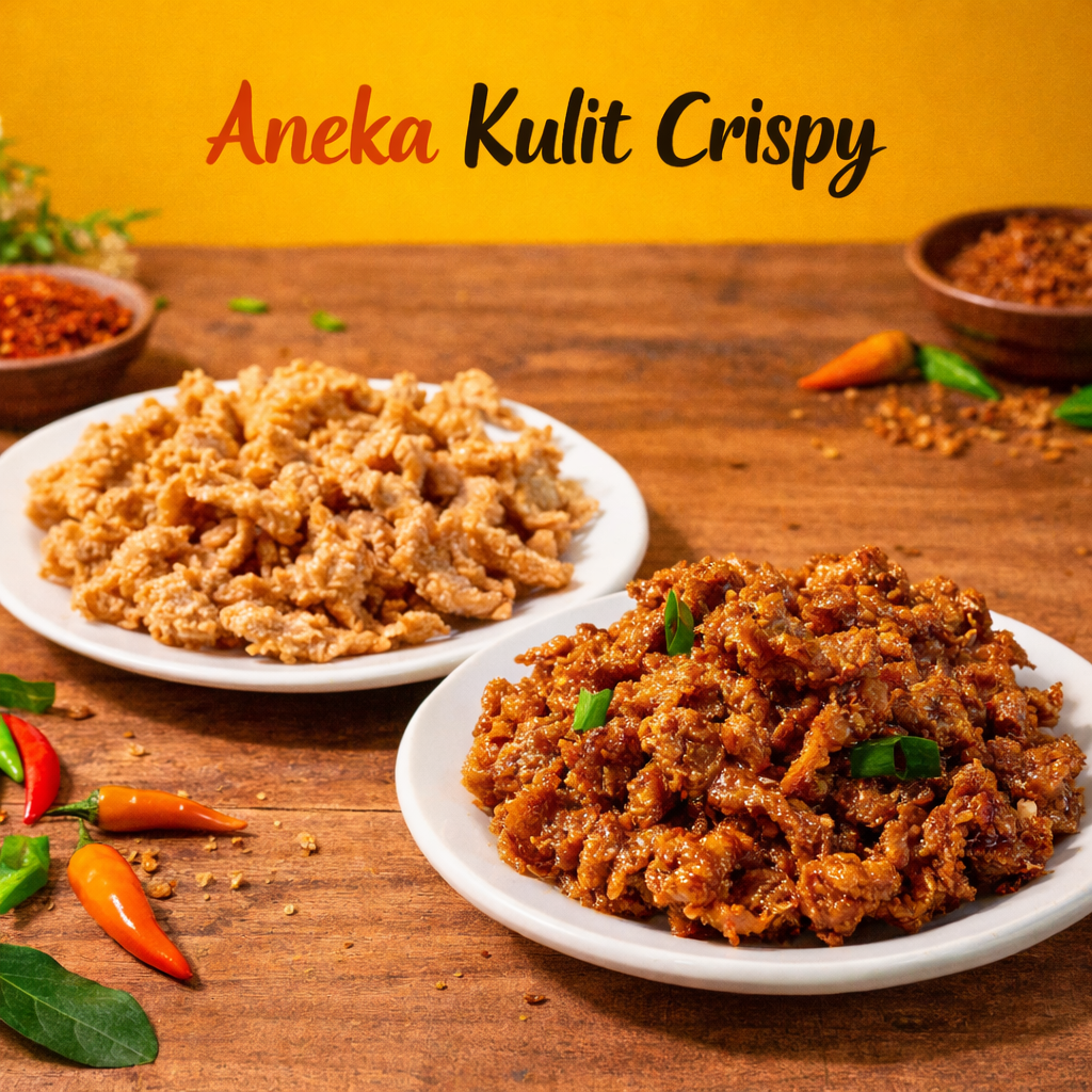 kulit ayam goreng tepung, varian asin gurih (original) dan glazing pedas manis