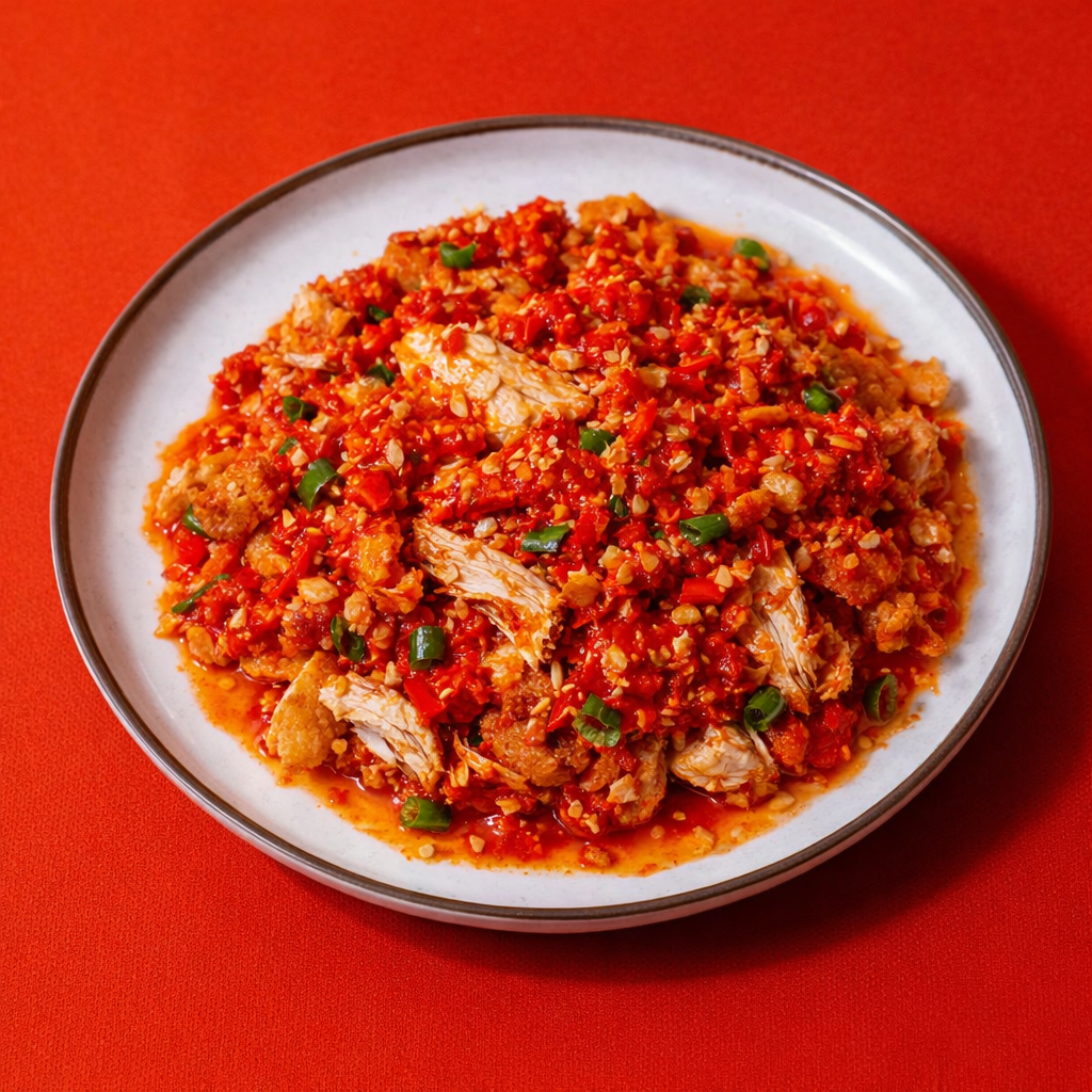 ayam geprek original yang digeprek dengan sambal rempah rica khas Sulawesi (lv 0-7)