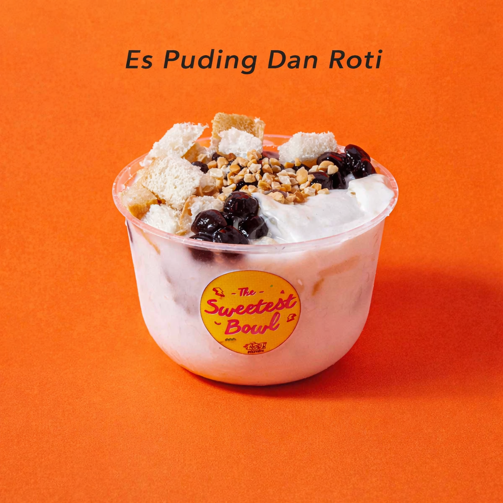Boba, Puding susu, dan Roti tawar dalam kuah santan (boba bisa diganti sago mutiara)