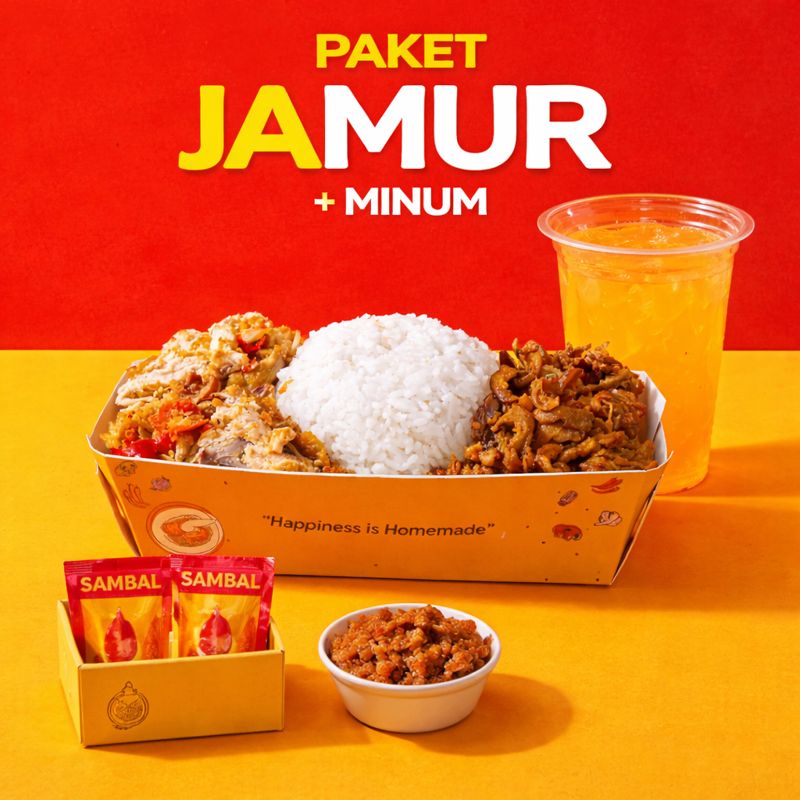 Nasi + ayam geprek Original sayap / paha bawah (Lv 1-7) + Jamur Crispy + AGJ Orange Punch