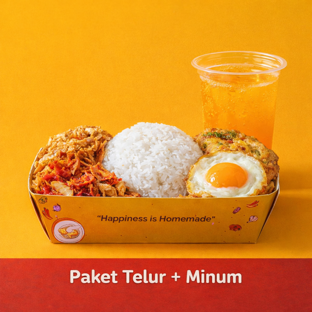 Nasi + ayam geprek Original (Lv 1-7) + Telur Dadar + AGJ Orange Punch